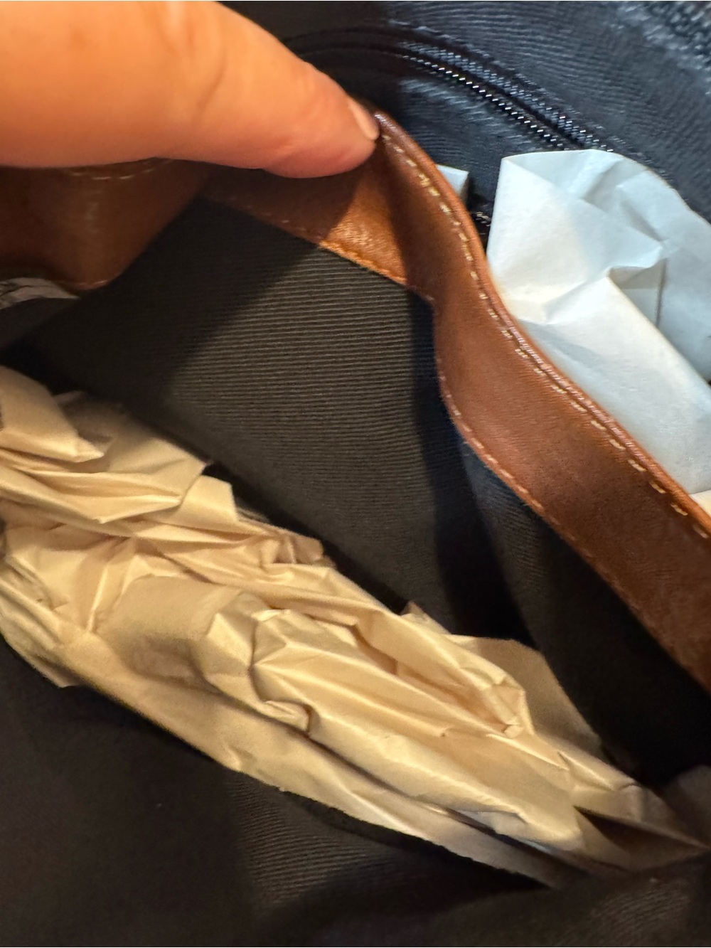 TravelSmith tan leather-trimmed black tote - Picture 7 of 11